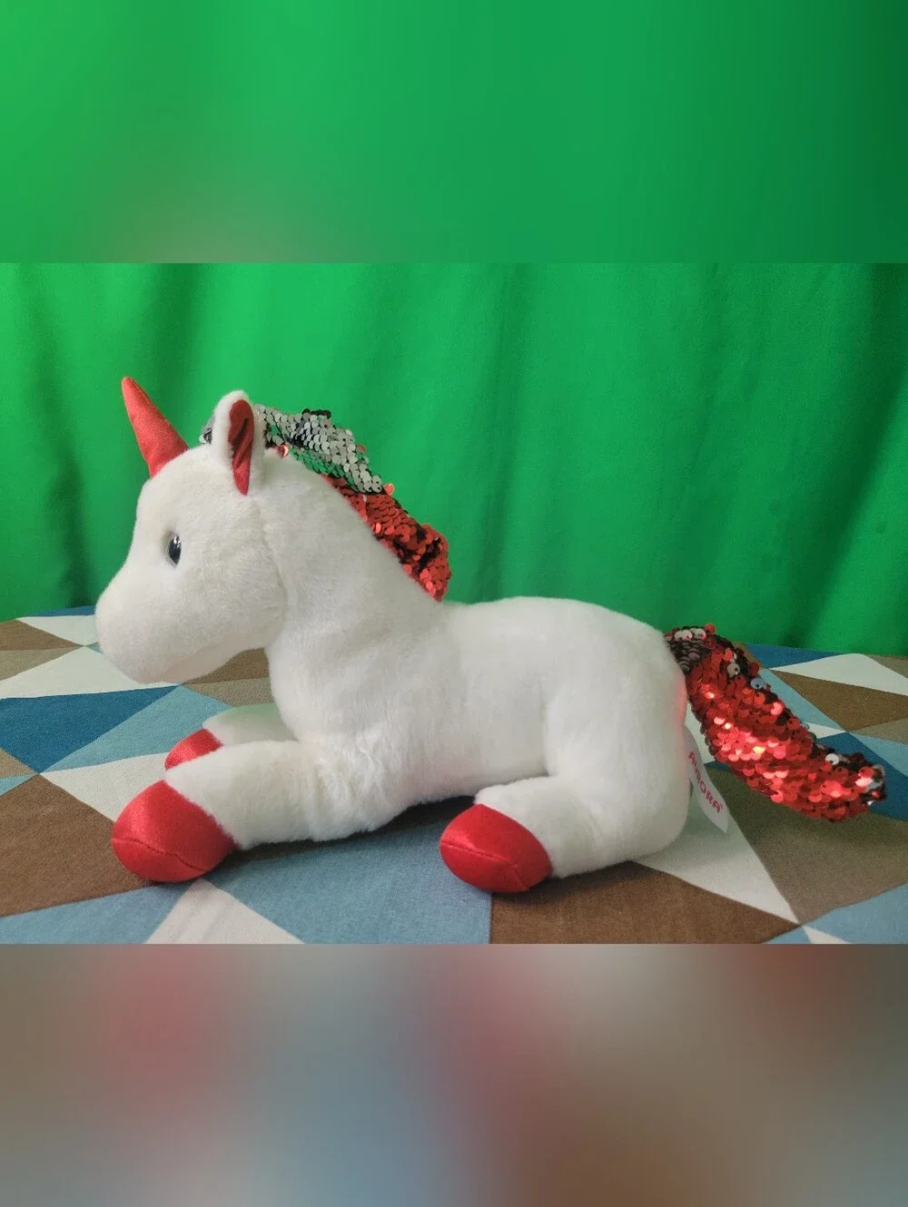 Aurora Plush Unicorn Valentine Red Sequin Mane & Hooves Stuffed Animal Stuffie